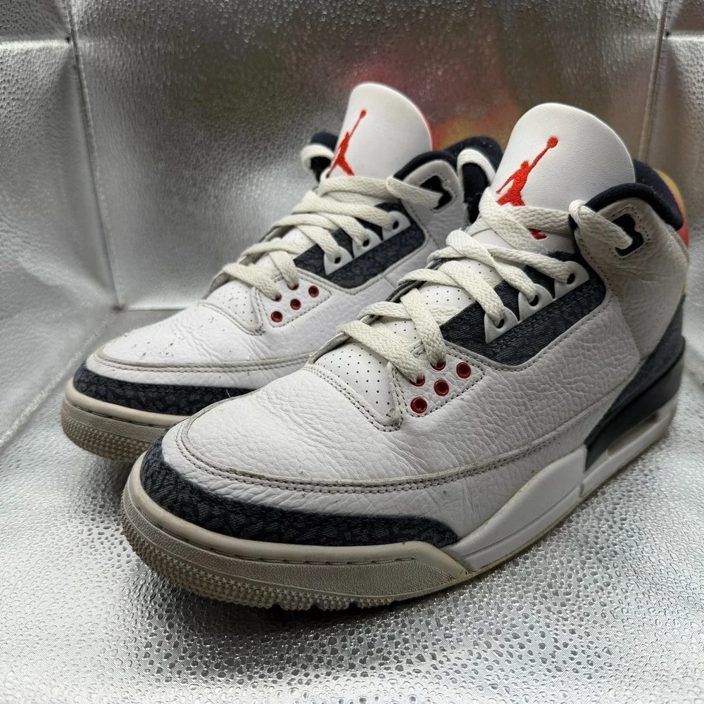Size‎ 9.5 Jordan 3 Retro Denim SE Fire Red White Black Mens Sneakers CZ6431-100